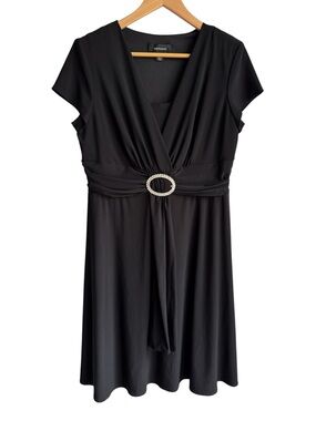 Vtg R&M Richards Black Stretch Party Dress Sz 14 Black Wrap Top Knee Length LBD